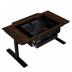 Lian Li DK07 WOOD Bureau / boîtier PC Dual System, en aluminium et bois avec fenêtre supérieure, motorisés et réglables en hauteur pour position assis/debout
