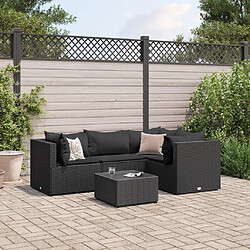 vidaXL Salon de jardin 5 pcs avec coussins Noir Résine tressée