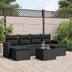 vidaXL Salon de jardin 7 pcs avec coussins noir résine tressée 