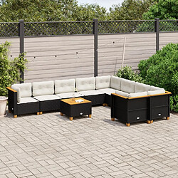 vidaXL Salon de jardin 10 pcs avec coussins noir résine tressée 