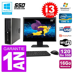 PC HP 6200 SFF Ecran 22" Intel i3-2120 RAM 16Go SSD 120Go Graveur DVD Wifi W7 - Occasion