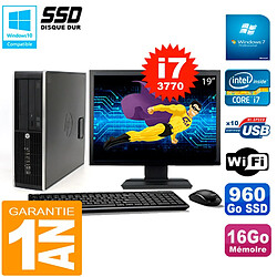 PC HP Compaq 8300 SFF Ecran 19" Core I7-3770 RAM 16Go Disque 960 Go SSD Wifi W7 · Occasion 