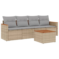 vidaXL Salon de jardin avec coussins 5pcs mélange beige résine tressée