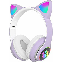 YUANFU-STN-28 Casque Bluetooth sans fil pour filles avec oreilles de chat (avec microphone supra-auriculaire Bluetooth - Violet) 