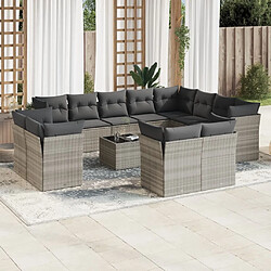 vidaXL Salon de jardin avec coussins 13 pcs gris clair résine tressée