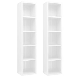 vidaXL Armoires à CD 2 pcs Blanc brillant 21x16x93,5 cm