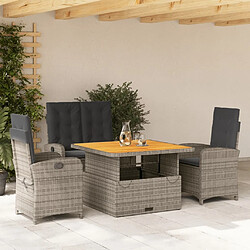 Maison Chic Ensemble à manger d'extérieur 4 pcs avec coussins,Salon de jardin,Mobilier de jardin Gris Résine tressée -GKD744321