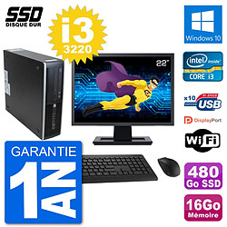 PC HP 8300 Elite SFF Ecran 22" Intel i3-3220 RAM 16Go SSD 480Go Windows 10 Wifi - Occasion