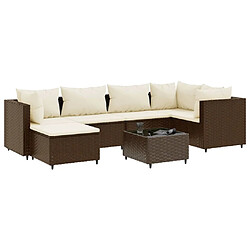 vidaXL Salon de jardin avec coussins 7 pcs marron résine tressée