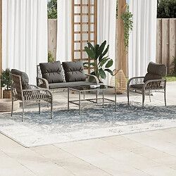 vidaXL Salon de jardin 4 pcs avec coussins gris résine tressée 