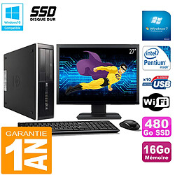 PC HP Compaq Pro 6300 SFF G630 RAM 16Go 480Go SSD Graveur DVD Wifi W7 Ecran 27" · Occasion 