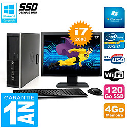 PC HP Compaq 8300 SFF Ecran 22" Core I7-2600 RAM 4Go Disque 120 Go SSD Wifi W7 - Occasion