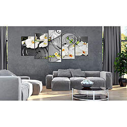 Decoshop26 Tableau toile de décoration murale impression premium en 5 parties sur châssis en bois motif Orchidées laiteuses 100x50 cm 11_0016313