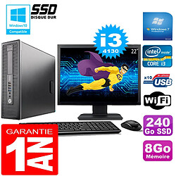 PC HP EliteDesk 800 G1 SFF Core I3-4130 8Go Disque 240 Go SSD Wifi W7 Ecran 22" - Occasion