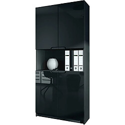 Mpc Armoire de Rangement avec 5 Compartiments et 4 Portes, Noir Mat/Noir Haute Brillance (82 x 184 x 37 cm)