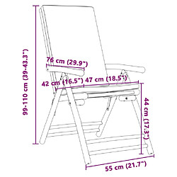 Acheter vidaXL Ensemble de bistro pliante 3 pcs et coussins blanc crème bambou