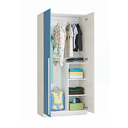 Pegane Armoire avec 2 portes coloris Blanc Alpes / bleu en mélamine - Dim : 200 x 90 x 52 cm