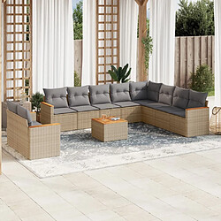 Maison Chic Salon de jardin 11 pcs avec coussins | Ensemble de Table et chaises | Mobilier d'Extérieur beige résine tressée -GKD87317