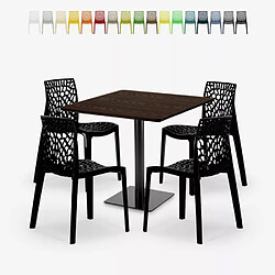 Grand Soleil Ensemble Table Bois Métal Horeca 90x90cm 4 Chaises Design Empilables Dustin Restaurant Bar - Noir