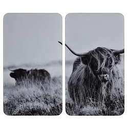 WENKO Lot de 2 Plaques de protection universelle en verre trempé Highland Cattle - Longueur 52 cm x Largeur 30 cm