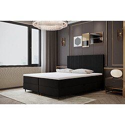 TRADA Lit double adulte ESTEPONA avec matelas, rangement et surmatelas 140x200 noir 