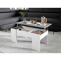 Usinestreet Table basse GOTHAM avec plateau relevable et rangement - Couleur - Blanc / Béton