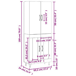 vidaXL Buffet haut Chêne sonoma 69,5x34x180 cm Bois d'ingénierie pas cher