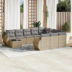 vidaXL Salon de jardin 11 pcs avec coussins beige résine tressée 