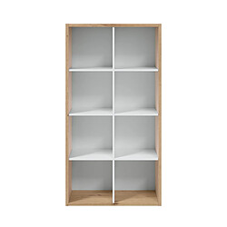 Pegane Etagere / bibilothéque en panneau de particules mélaminé coloris blanc mat et chêne - Hauteur 137 x Longueur 71 cm x Profondeur 33 cm