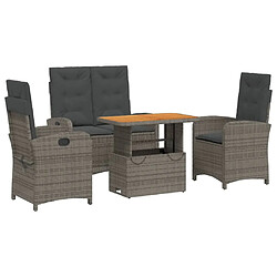 Maison Chic Ensemble à manger d'extérieur 4 pcs avec coussins,Salon de jardin,Mobilier de jardin Gris Résine tressée -GKD743314