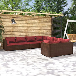 vidaXL Salon de jardin 8 pcs avec coussins Résine tressée Marron