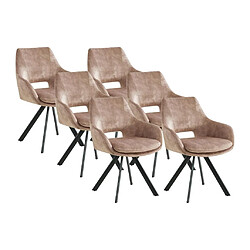 Vente-Unique Lot de 6 chaises avec accoudoirs - Velours et métal - Beige - KELINE 