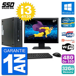 PC HP EliteDesk 800 G1 Ecran 27" Core i3-4130 RAM 32Go SSD 480Go Windows 10 Wifi - Occasion