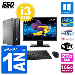 PC HP EliteDesk 800 G2 SFF Ecran 22" i3-6100 RAM 16Go SSD 2To Windows 10 Wifi · Occasion 