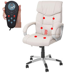 Decoshop26 Fauteuil de bureau sur roulettes fonction massage chauffage pivotante en synthétique crème 04_0001921