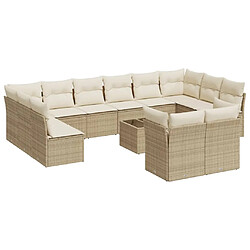 vidaXL Salon de jardin avec coussins 13 pcs beige résine tressée