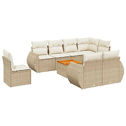 vidaXL Salon de jardin avec coussins 9 pcs beige résine tressée