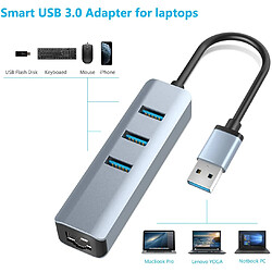 Adaptateur USB 3.0 vers Ethernet, concentrateur USB 3.0 à 3 ports avec adaptateur Ethernet RJ45 10/100/1000 Gigabit prenant en charge Windows 10, 8.1, Mac OS, Surface Pro, Linux, Chromebook et plus