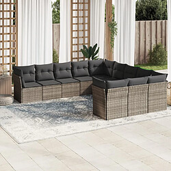 vidaXL Salon de jardin 11 pcs avec coussins gris clair résine tressée 