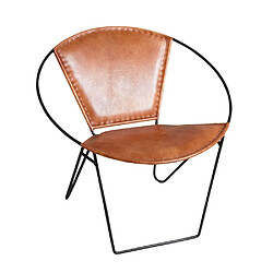 Aubry Gaspard Fauteuil rond en cuir de chèvre marron et métal. Fauteuil rond en cuir de chèvre marron et métal