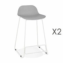 Mes Lot de 2 tabourets de bar H66 gris et pieds blancs - FLODEN 