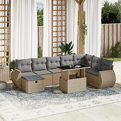 vidaXL Salon de jardin avec coussins 9 pcs beige résine tressée 