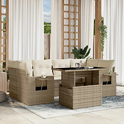 vidaXL Salon de jardin avec coussins 7 pcs beige résine tressée 