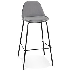 Alterego Tabouret de bar 'FENTON' en velours gris et pied en métal noir