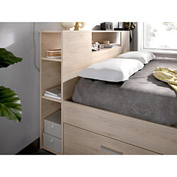 Acheter Vente-Unique Lit avec tête de lit rangements et tiroirs - 140 x 190 cm - Coloris : Naturel + Sommier + Matelas - LEANDRE