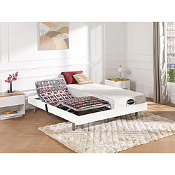 Vente-Unique Lit électrique de relaxation tout plots + matelas mémoire de forme et bambou - 2 x 90 x 200 cm - Blanc - LYSIS III de NATUREA