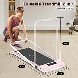 2 en 1 Tapis de marche Pliable - BIGZZIA Tapis de Course Roulant électrique - 1-10 Km/h Vitesse Réglable - Avec accoudoir et Écran LCD Rose