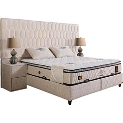 Vivenla Ensemble de lit coffre 180x200 en velours beige avec un matelas à ressorts ensachés 7 zones de confort de la collection TOKYO 