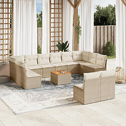 Maison Chic Salon de jardin avec coussins 13 pcs | Ensemble de Table et chaises | Mobilier d'Extérieur beige résine tressée -GKD80908