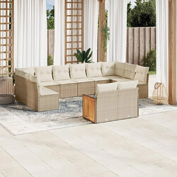 vidaXL Salon de jardin avec coussins 12 pcs beige résine tressée